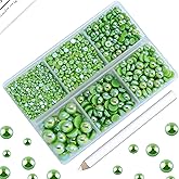 Briskbloom 3600PCS Half Pearls for Crafts, Dark Green Flatback Pearls forTumblers Crocs Cups Scrapbooking, 2mm 3mm 4mm 5mm 6mm 8mm Faux Half Pearls, Imitation Loose Pearl Beads