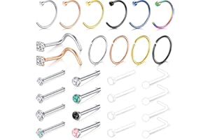 Mayhoop 20G Stainless Steel Nose Ring Hoop Nose Rings Studs Piercings Hoop Jewelry for Women Men 36Pcs