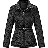 Bellivera Women Lightweight Coat Short Quilted Puffer Long Sleeve Belted Jacket Pockets