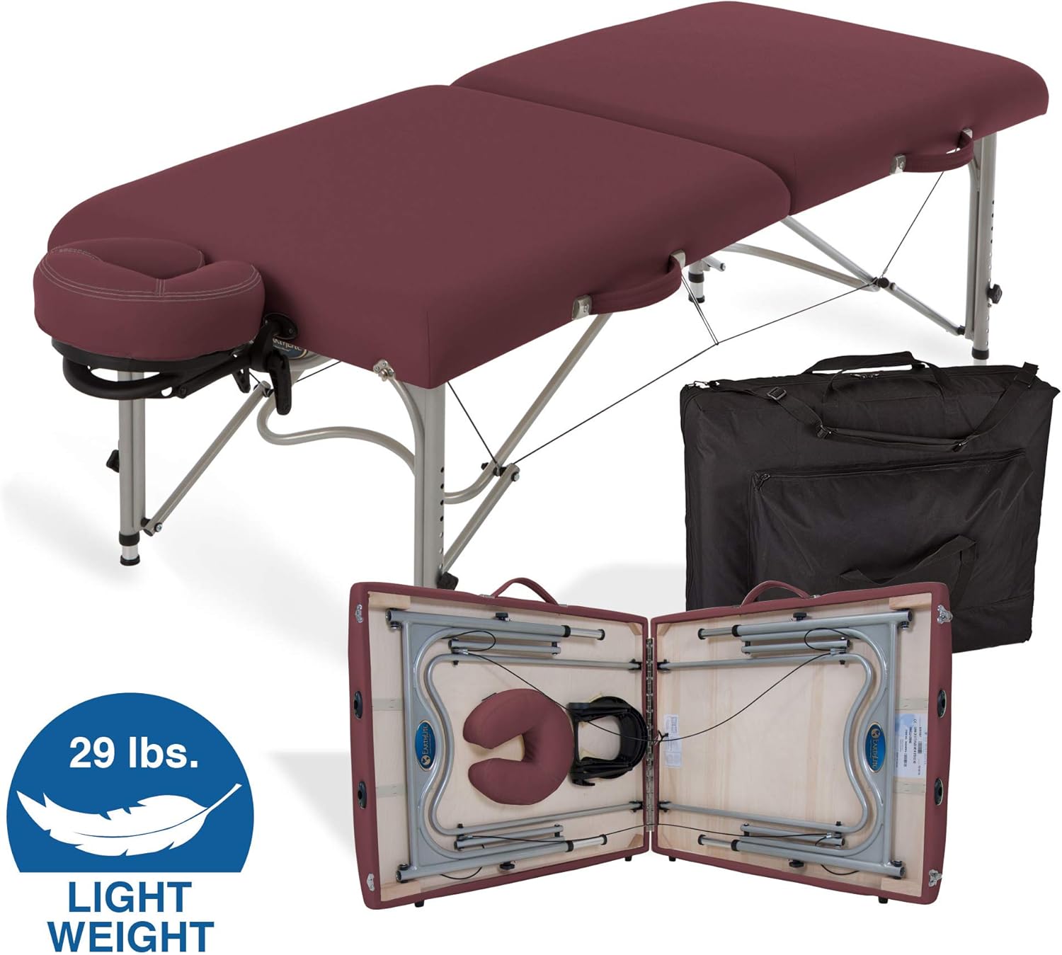 EARTHLITE Portable Massage Table Luna - 30" Wide, CFC Free Professional Foam, Weighs Only 29lbs, Patented, Strong Aluminum Reiki Frame (Working Weight 750lbs): Sports & Outdoors