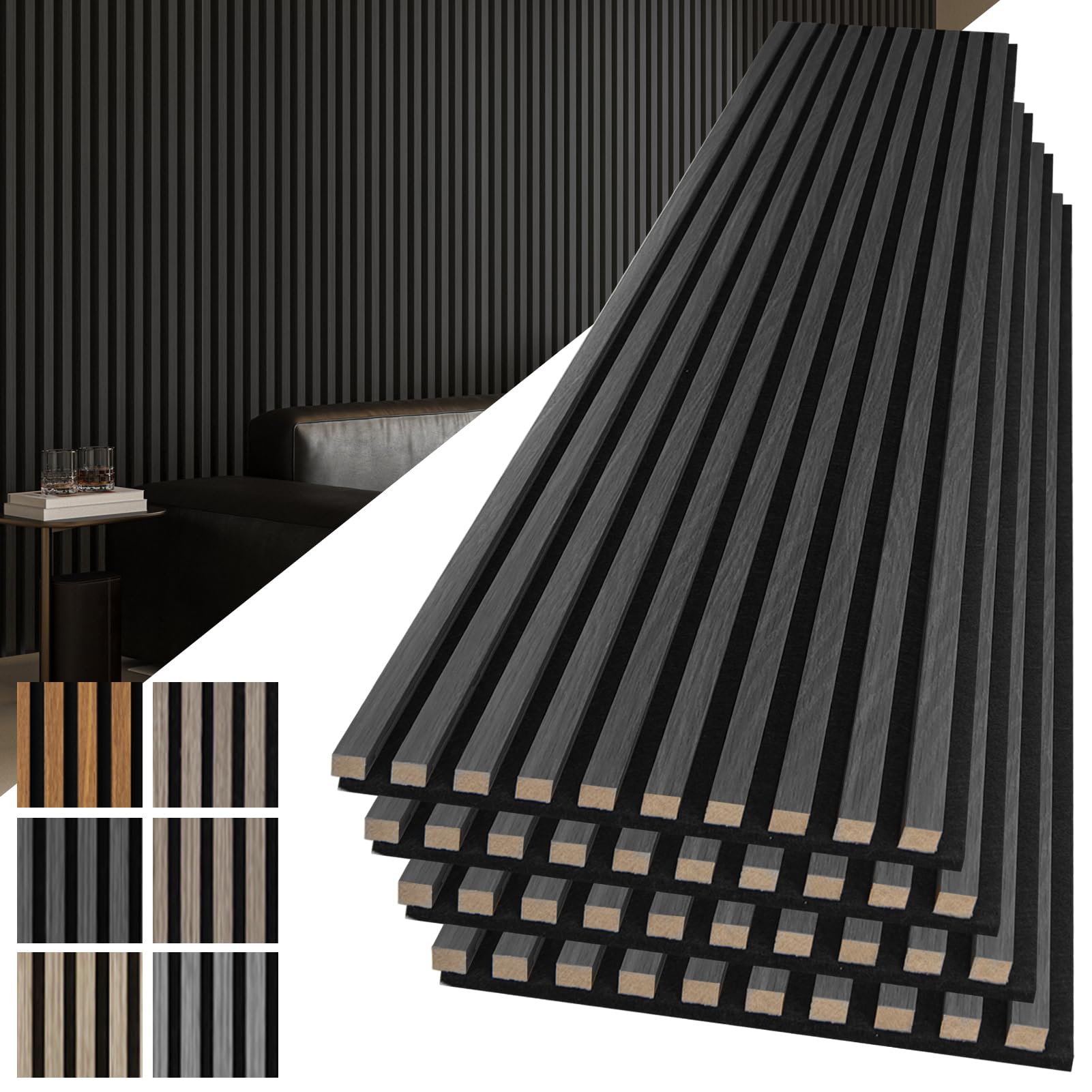 Photo 1 of Art3d 4-Pack 108" x 12" Acoustic Wood Panels for Wall, Soundproof Wood Slat Panel for Wall and Ceiling, 3D Fluted Sound Absorbing Paneling for Interior Wall Decor, Living Room, Bedroom - Blackwood