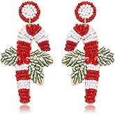 Christmas Earrings Beaded Xmas Bow Earring for Women Handmade Red Green Holiday Bow Drop Dangle Earrings Festive Jewelry Gifts