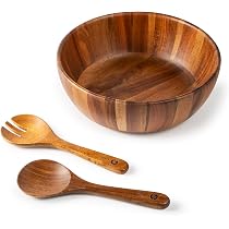 Acacia Wood Salad Bowl Set With Lid - 4-Piece All-in-One With Built-in Utensils, 10.5 Inch Large - View #3