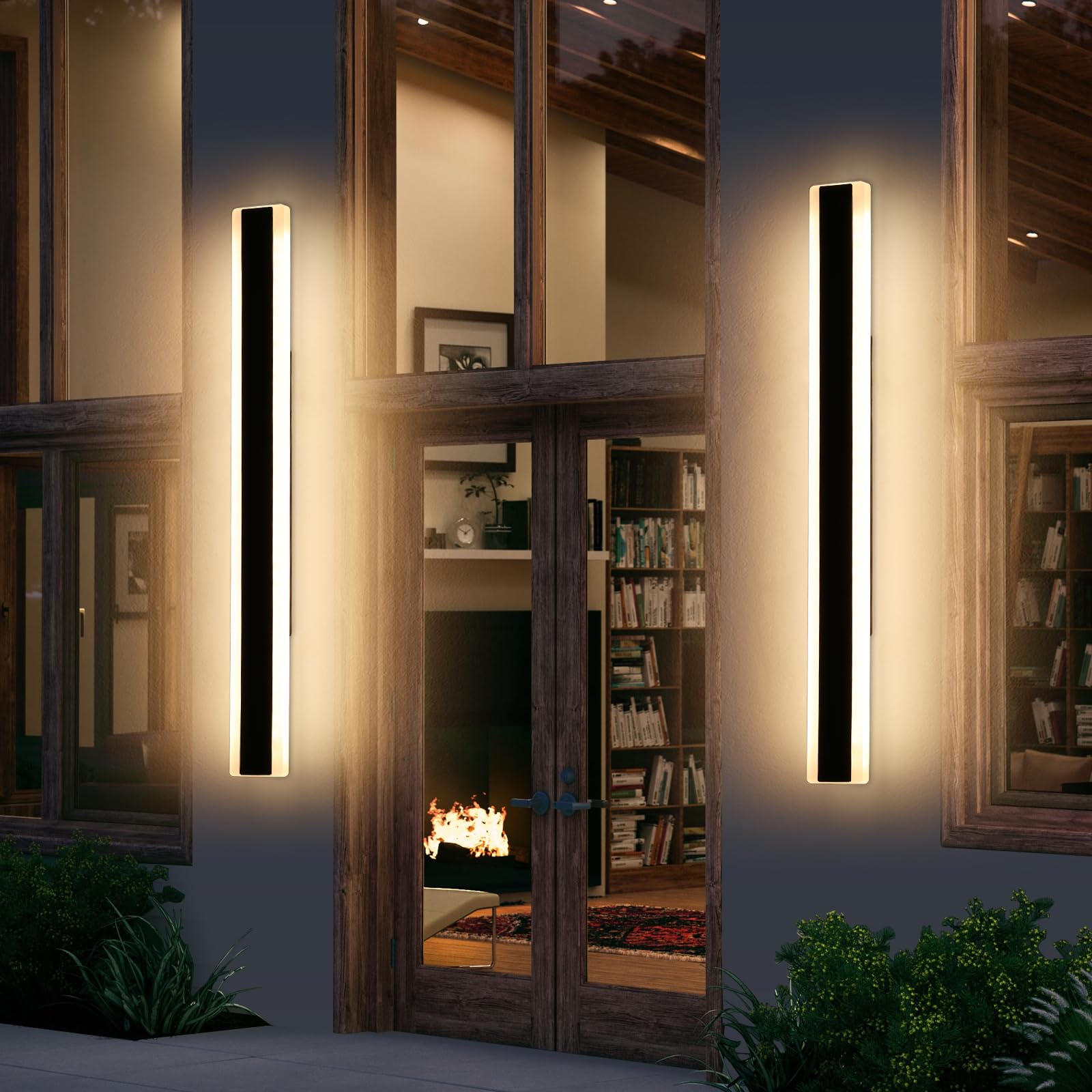 Mikeru 100cm Outdoor Wall Lights 2pack, 3 Color Change Minimalist Long Outdoor Wall Light 3000k/4500k/6000k 35w Hard Wired Exterior Long Wall Light 3800 Lumens Garden Fence Lights for Garden, Balcony — image 1