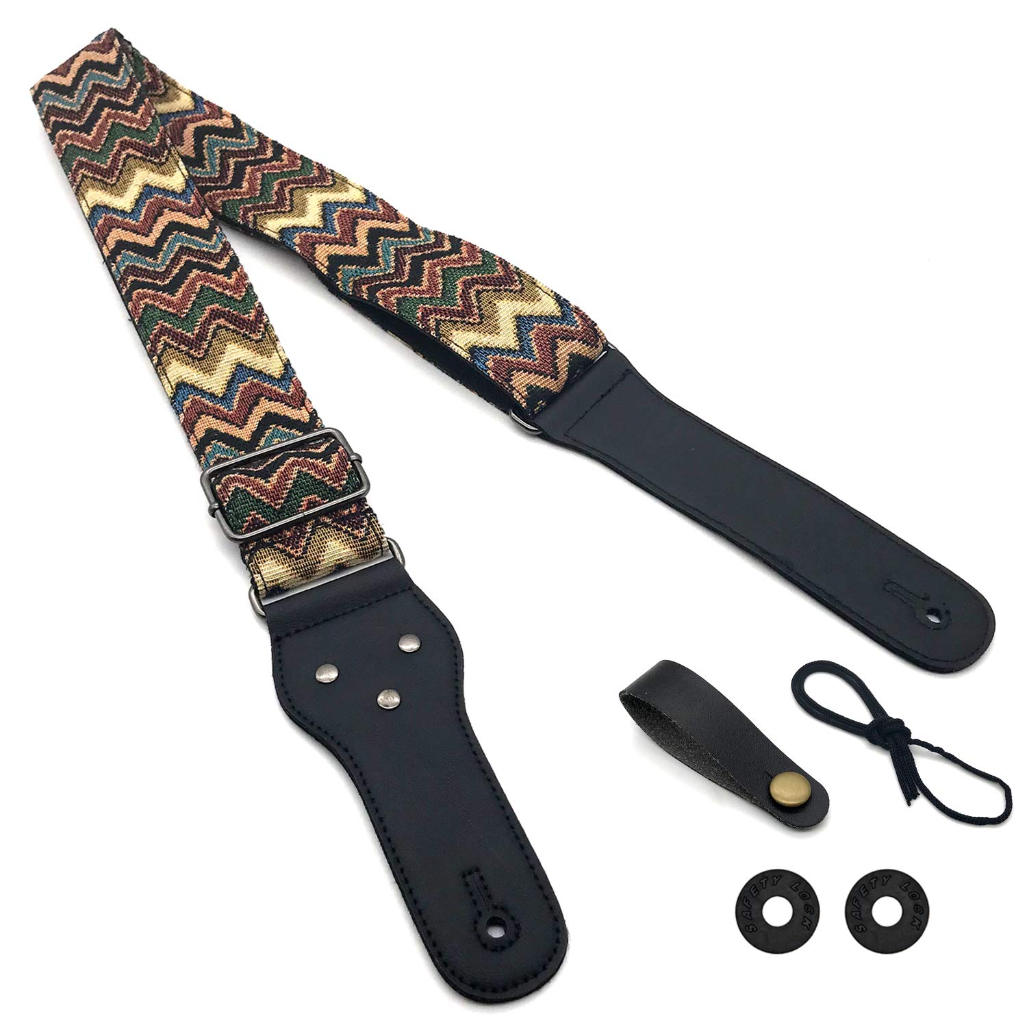 Poromoro Adjustable Guitar Starp with 2 Strap Locks and Leather Strap Button_B