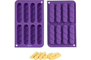 Bakerpan Silicone Biscotti Pan, Lady Finger Cookie and Chocolate Mold, 8 Cavities - Set of 2