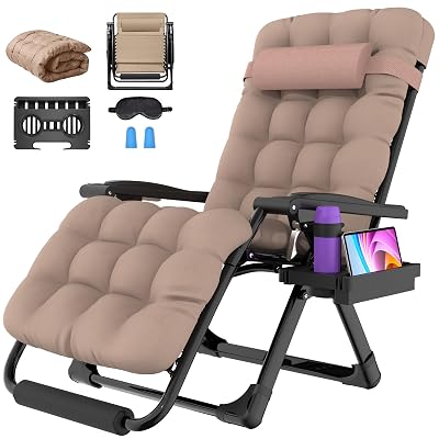 Suteck Oversized Zero Gravity Chair, 29In XL Outdoor Recliner Chair w/Removable Cushion&Headrest, Camping Lounge Chair w/Upgraded Lock&Footrest, Reclining Patio Chairs for Indoor Outdoor,500LBS