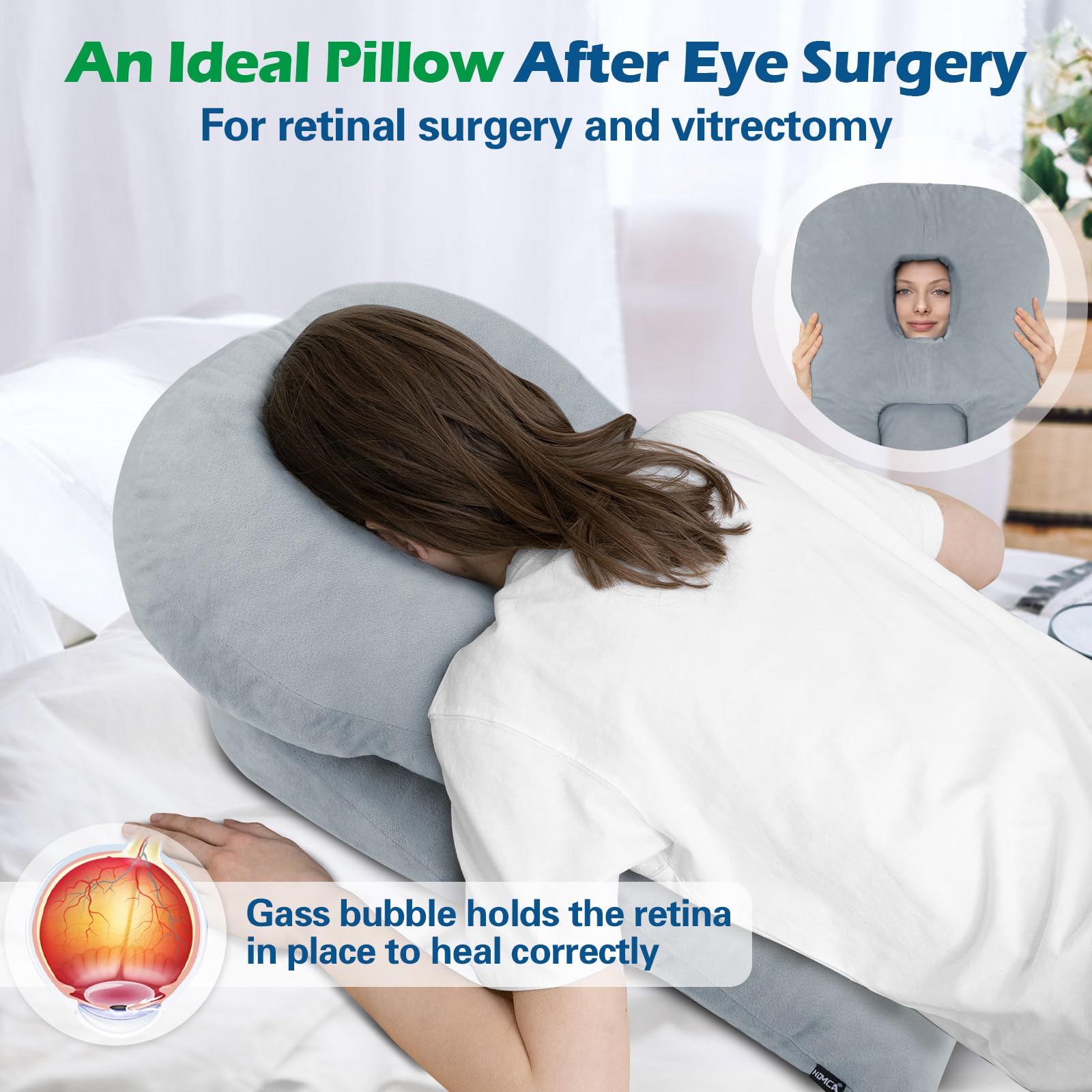 HOMCA Face Down Pillow for Eye Surgery – Stomach Sleeping Pillow with Soft Support, Home Massage Pillow with Shredded Memory Foam for BBL/Retinal Surgery, Not for Adults with Larger Body Frames