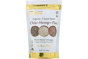 California Gold Nutrition Organic 3-Seed Blend, Black Chia Seeds, Hemp Seed Hearts & Flax Seeds, Omega-3 & Omega-6 Fatty Acids, USDA Organic, Vegan, No Gluten, No GMOs, 12 oz (340 g)