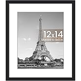 upsimples 12x14 Frame, Display Pictures 9x11 with Mat or 12x14 Without, Wall Hanging Photo Frame, Black, 1 Pack