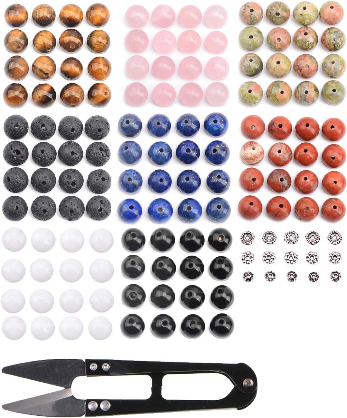 LPBeadsNatural Stone Beads Set Kits 8mm Round Loose Gemstone Assorted Color with Accessories Tools for Bracelet Jewelry Making (100% Natural Stone Beads Kit 3)