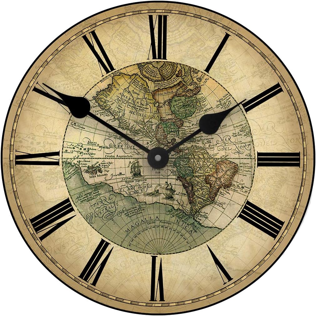 1596 World Map Wall Clock | Ultra Quiet Quartz Mechanism | Hand Made in USA Beautiful Crisp Lasting Color | Comes in 8 Sizes | 18 Inch