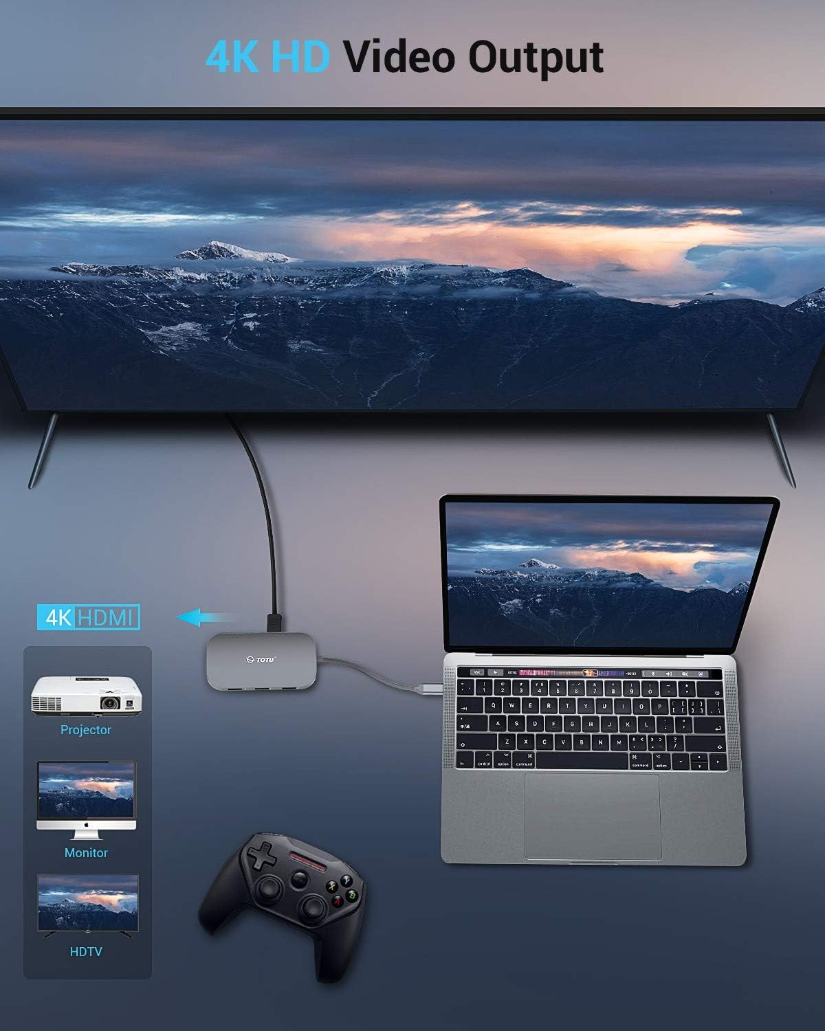 TOTU USB C Hub,9-In-1 Type C Hub with Ethernet Port, 4K USB C to HDMI, 2 USB 3.0 Ports, 1 USB 2.0 Port, SD/TF Card Reader, USB-C Power Delivery, Portable for Mac Pro and Other Type C Laptops (Silver): Computers & Accessories