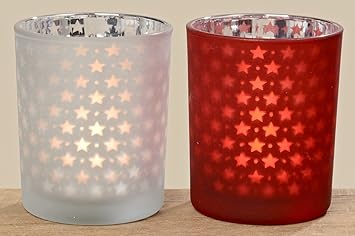 Windlicht Teelichthalter Teelicht Glas Mit Sterne Rot Weiß