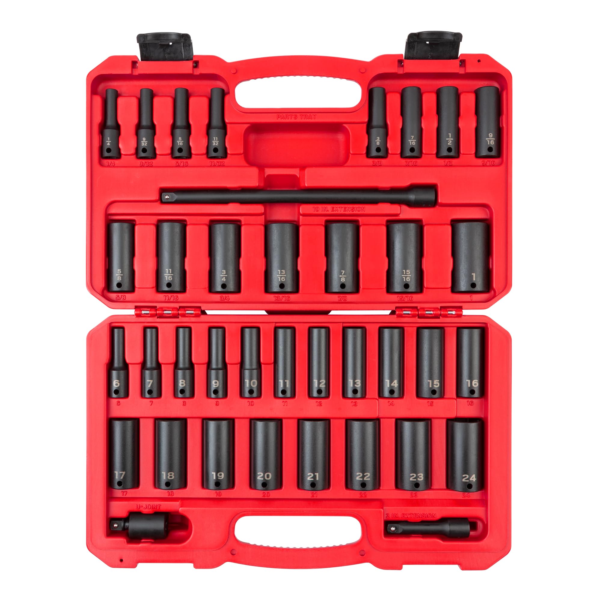 TEKTON 3/8 Inch Drive Deep 6-Point Impact Socket Set, 37-Piece (1/4-1 in., 6-24 mm) | SID91403