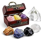 Crystals and Healing Stones, 9 Pcs Healing Crystals Set, 7 Chakra Crystal Stones Set Real Natural Selenite Pyramid Reiki Raw 