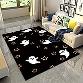 YJDRUG Halloween Ghost Area Rug, 3x5ft, Gothic Ghost Star Rug, Living Room Kitchen Spooky Rug, Washable, Non-Slip