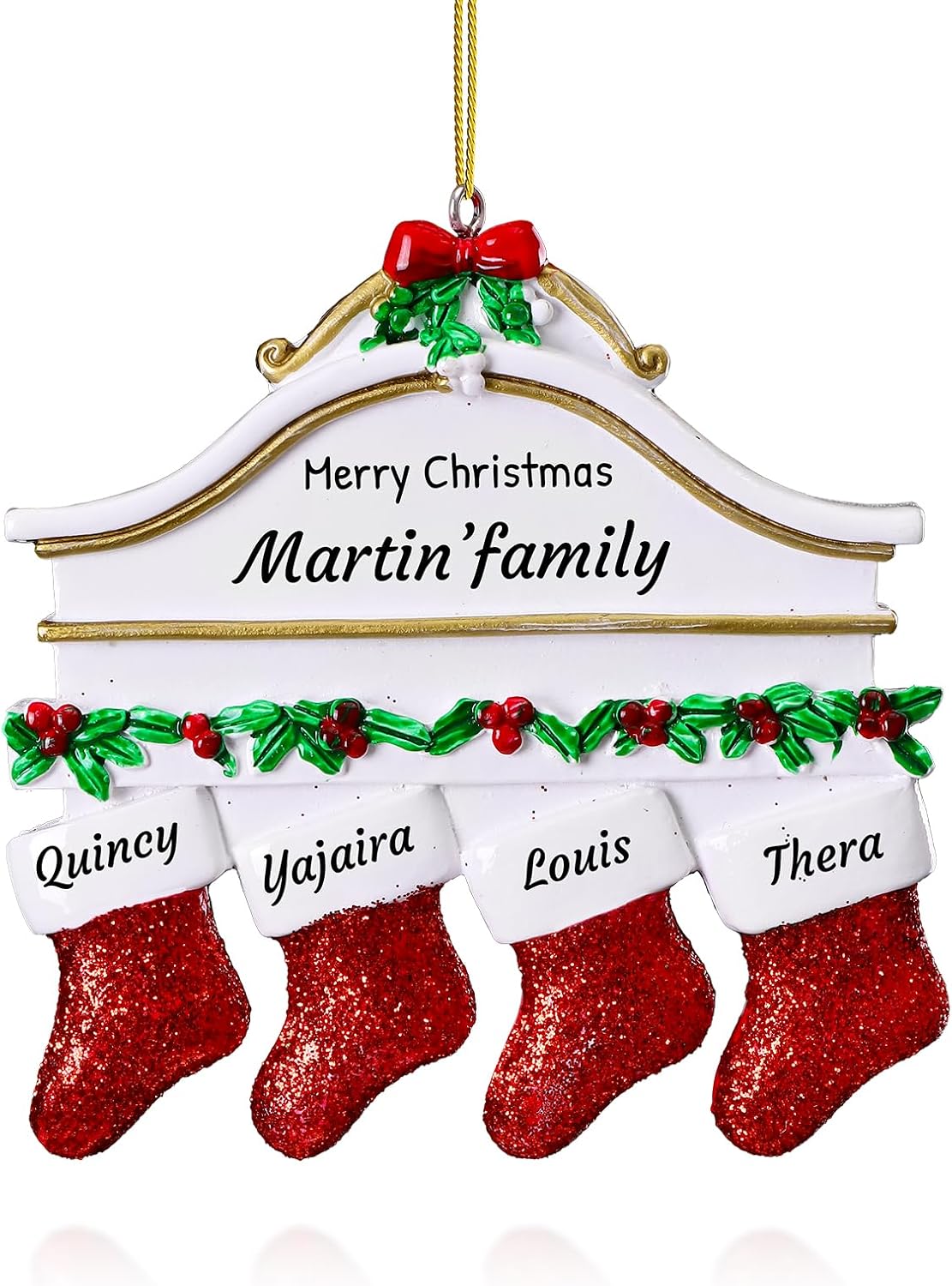 Tree Toppers - witfox Personalized Family Christmas Ornaments 2023 - Personalized Christmas Ornaments Family of 4, Custom Name Stocking Xmas Ornaments Personalized Christmas Gifts for Family Members