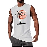 iudam Mens Summer Beach Tank Top Tropical Hawaiian Palm Tree Print Sleeveless Shirts Muscle Tee Vacation Shirts