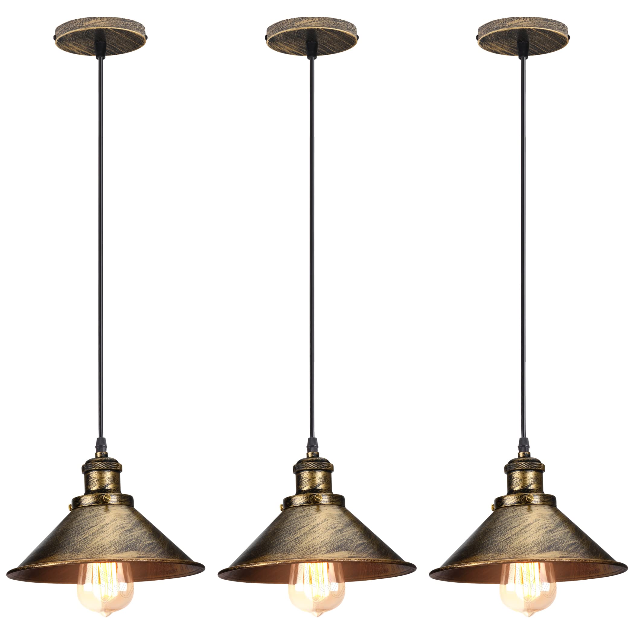 iDEGU Set of 3 Industrial Edison Design Ceiling Light E27 Retro Ceiling Light for Dining Room Kitchen Living Room Diameter 22 cm (Bronze 3 Pack)