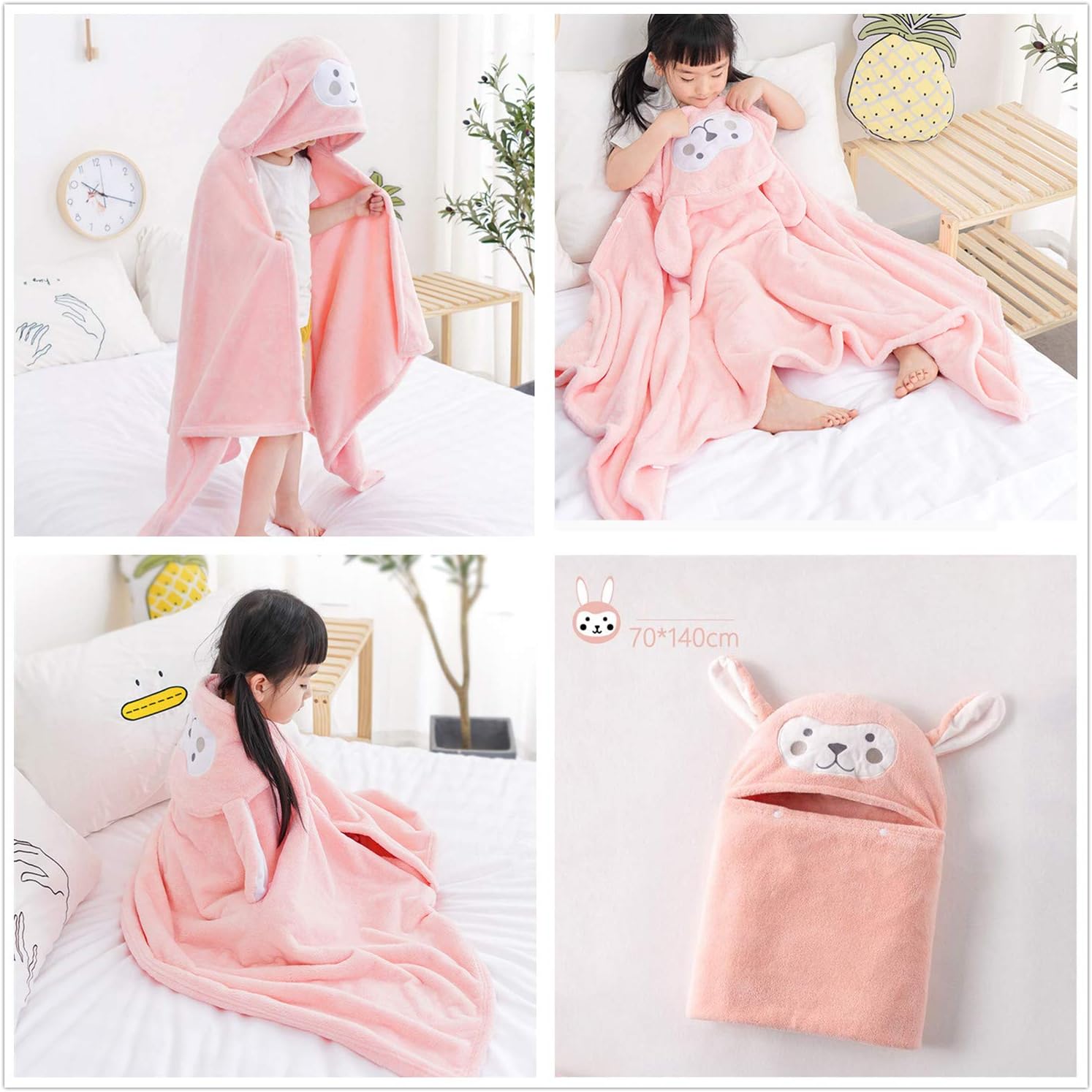 HUOCAI Premium Hooded Towels For Kids 33x59 inch, Pink, 85 cm/150 cm - Image 3