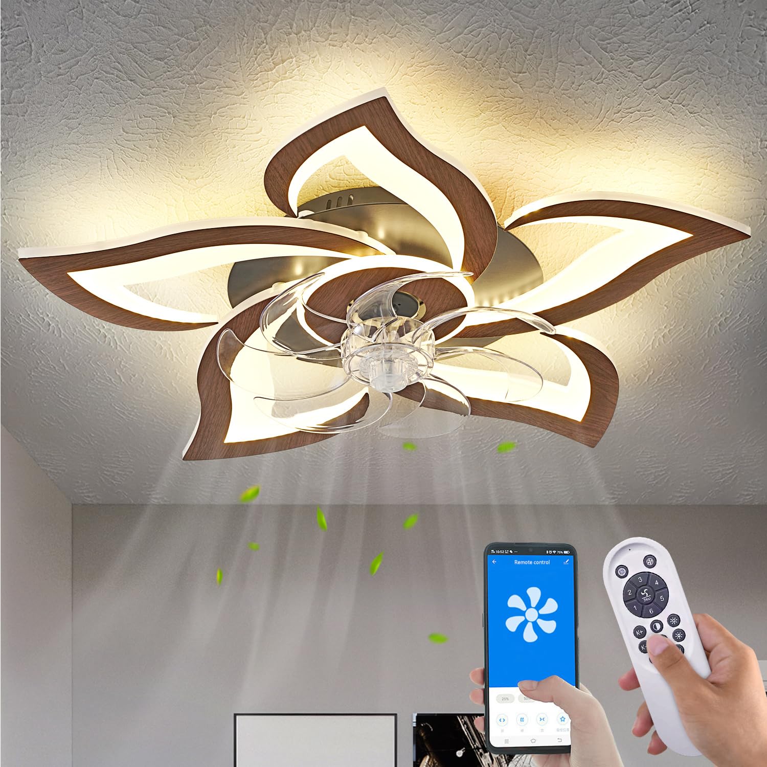 Photo 1 of Yfrest Modern Ceiling Fan with Lights, Flush Mount Ceiling Fan with Remote, Low Profile Ceiling Fan with 3 Light Color 6 Speeds, bladeless Ceiling Fans for Kitchen Bedroom (Malnutcolor)