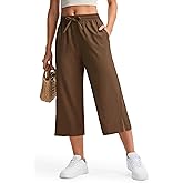Libin Lightweight Wide Leg Capri Pants for Women High Waisted Quick Dry Casual Travel Pants Loose with Pockets Walking