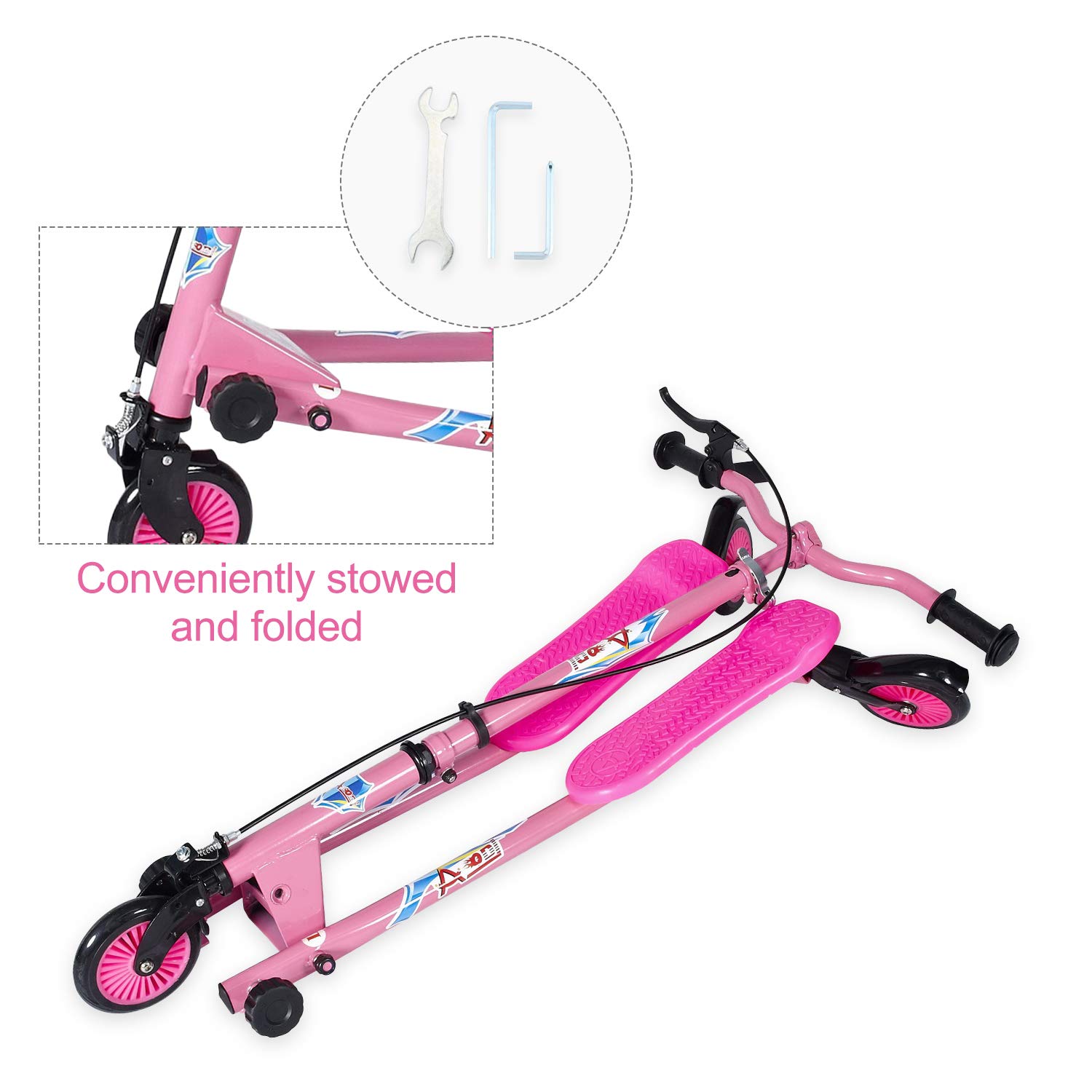 Kids Swing Scooter, 3 Wheels Drifting Scooter/Wiggle Scooters with Adjustable Height & Foldable for Boys/Girl/Ages 5-12 Years