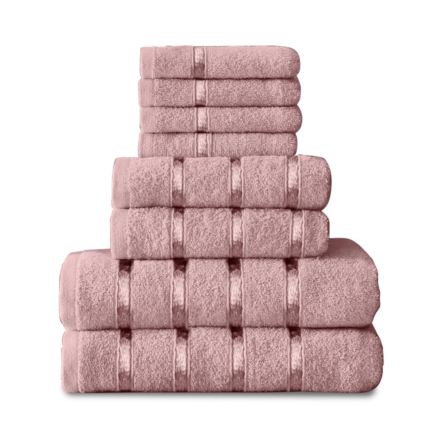GC GAVENO CAVAILIA 8 Piece Towel Bale Set, Quick Dry Highly Absorbent Cotton Towel Sets Bathroom, Blush Pink Towels Sets 450 GSM, 4x Face Towel 2x Hand Towels 2x Bath Towels