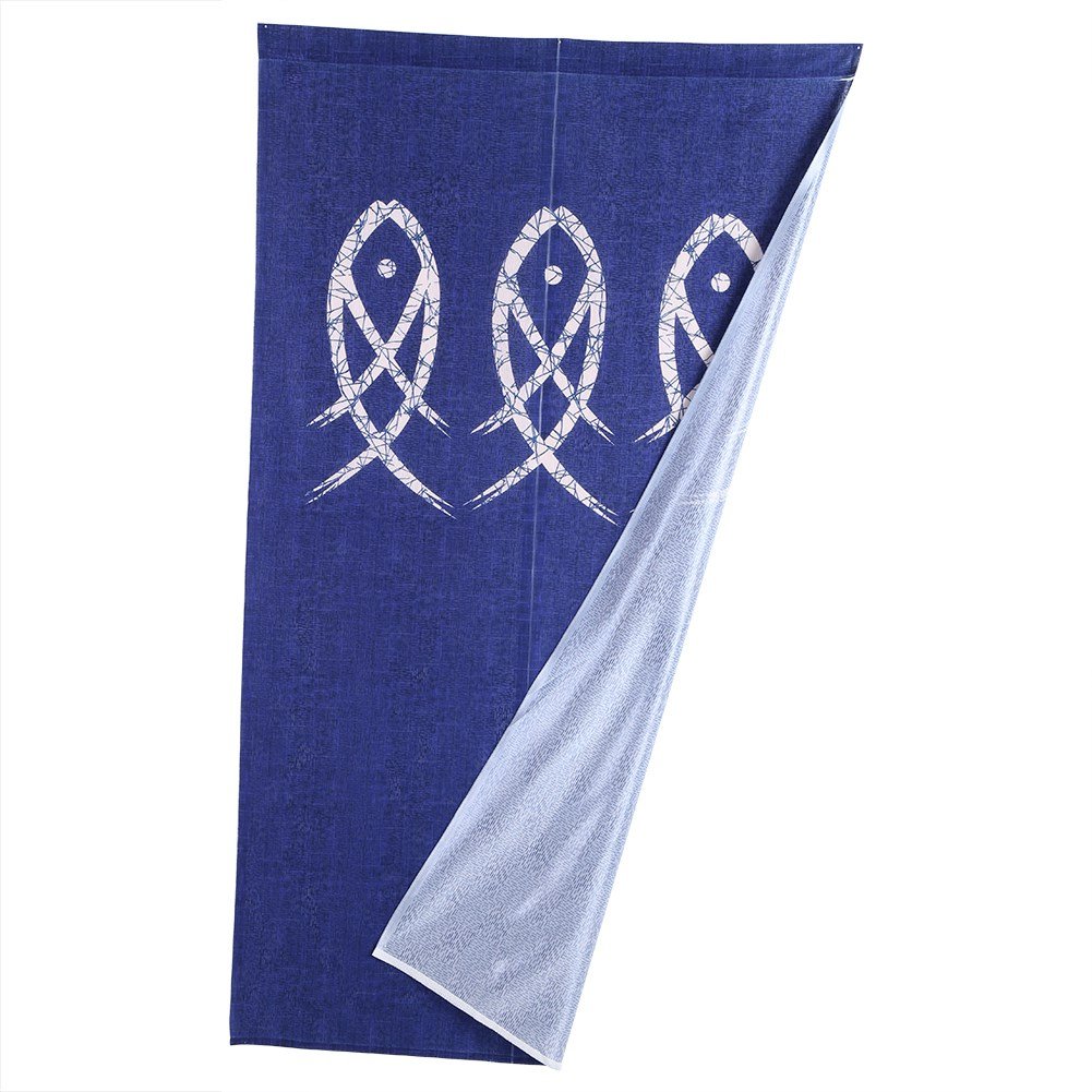 Hakeeta Japanese Noren Doorway Curtain Fish Printed, Kitchen Curtain Indigo Tapestry Bedroom and Bathroom Curtains, Blue, 150 x 85cm
