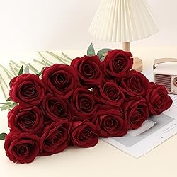 Cloudecor 15Pcs Artificial Roses Velet Real Touch