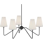 Electro bp;30" Dia 5-Arm Classic Chandeliers Matt Black with White Linen Shades,Light Fixture for Dining Room,Living Room,Bed