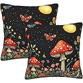 aipoase Mushroom Throw Pillow Covers 18 X 18 Inch Set of 2 Pillow Cases Decoration Cushion Cover for Bedroom Living Room Sofa Outdoor
