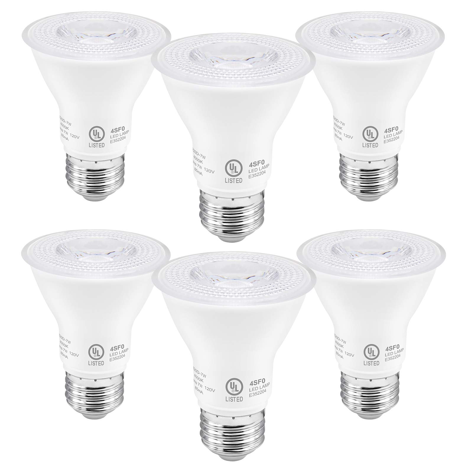 Photo 1 of PAR20 LED Bulbs UL Listed, Dimmable Light Bulb, 7 Watt(120v Equivalent) Spotlight, E26 Base, 5000K Daylight White Flood Light Bulbs for Living Room Kitchen Hotels Showroom, Indoor/Outdoor (6 Pack)