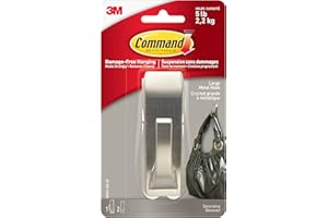 Command MR03-BN-EF Modern Reflections Metal Hook, Large, Brushed Nickel, 1 Hook 2 Large Strips