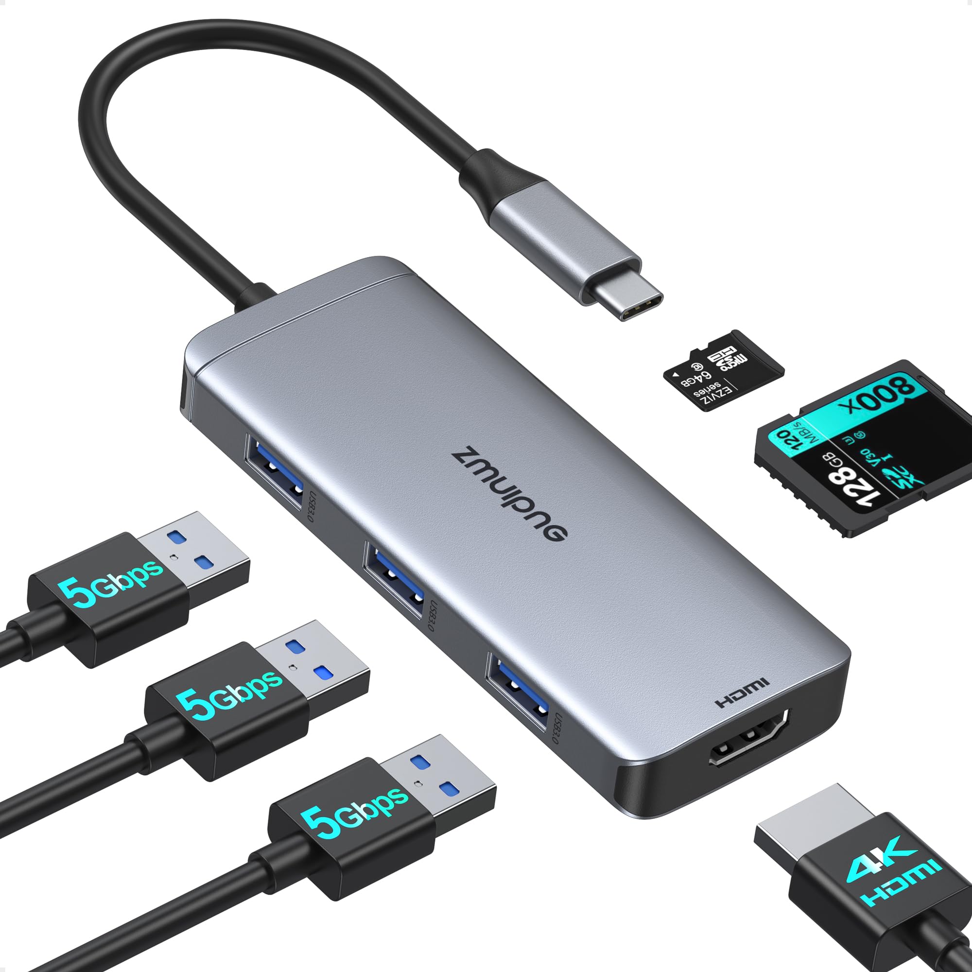 USB C Hub Multiport Adapter, 6 in 1 USB Type C Dongle Mac Accessories Converter with 4K HDMI, 3 USB 3.0, SD/TF Card Reader for MacBook Pro Air 2021 2020 2019 M1, Surface Go, Dell XPS 13 15 and More