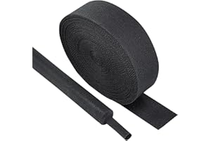 SUNNAREPOON Black 2:1 Ratio Automotive Heat Shrink Braided Sleeving,Wear-Resistant Flat Woven Shrinkable Sleeve Fabric Car Cable Wires Hoses Protection (1"-8ft)