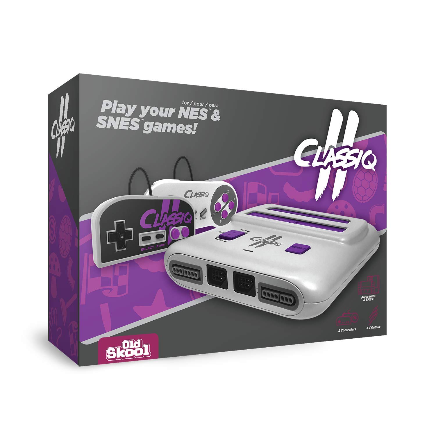 Old Skool Classiq 2 AV Version Twin Video Game System, Grey/Purple Compatible with SNES/NES Nintendo and Super Nintendo cartridges: Video Games