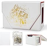 sabermaster STORY OF WHITE Laser Card Deck Box | YGO MTG Organizer Holds 220+ Double Sleeved Card Storage Trading Games Leather Display Windows with magnetic cardholder