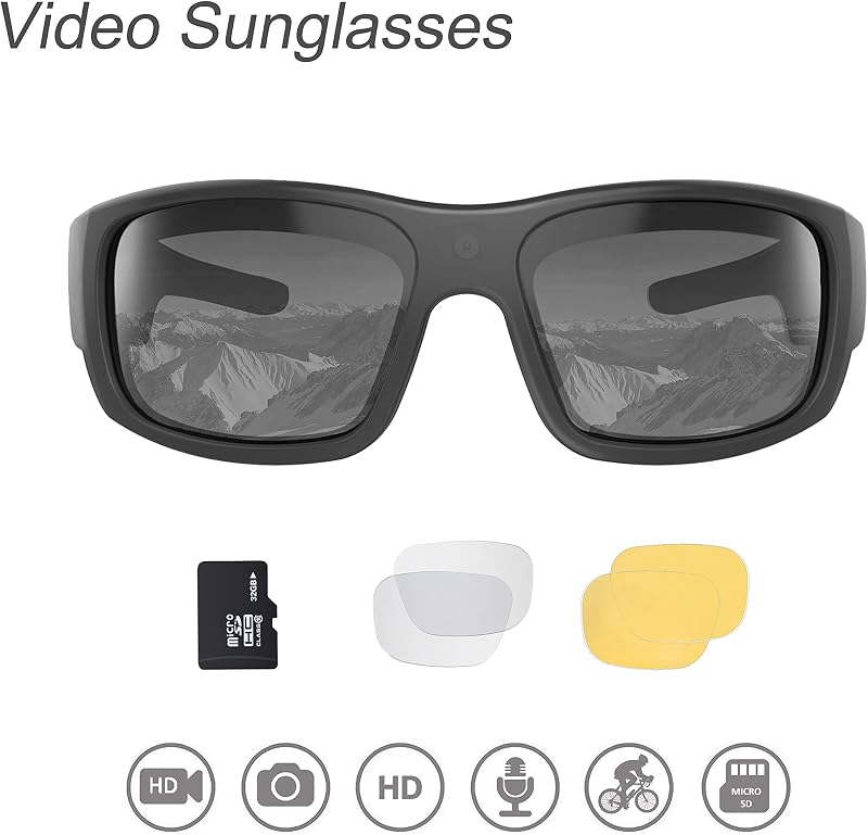 OhO - Gafas de sol de video, cámara de grabación de video Full HD de 32 GB 1080P con cámara integrada de 15 MP y protección polarizada UV400, seguridad y lente intercambiable — foto 2 de 7