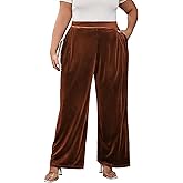 KOJOOIN Women Plus Size Velvet Pants Long Wide Leg Trousers for Women Elastic Waist Casual Trouser