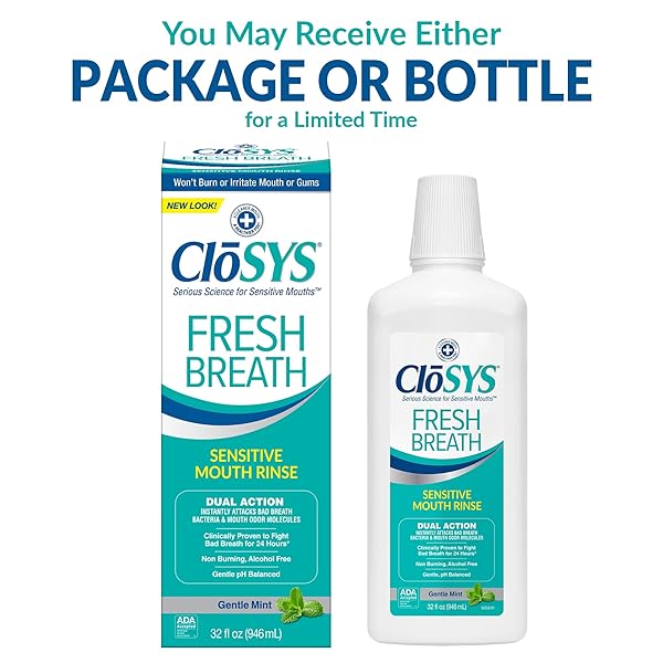 CLOSYS SENSITIVE MOUTHWASH, 32 OUNCE, GENTLE MINT, ALCOHOL FREE, DYE FREE, PH BALANCED, HELPS SOOTHE MOUTH SENSITIVITY, FIGHTS BAD BREATH