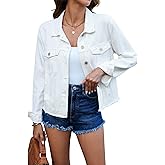 luvamia Denim Jacket for Women Distressed Jean Jackets Button Up Vintage Western Trucker Jacket Frayed Hem Pockets