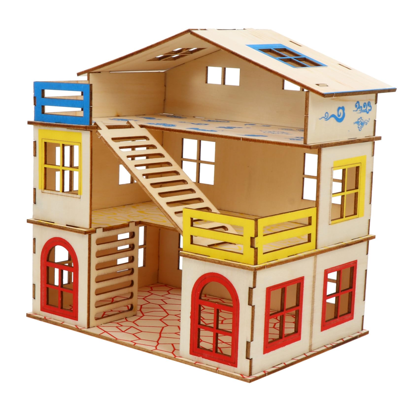 CORHAD Hamster Castle Wooden Pet Villa Small Animal Hut with Ladder Hamster Climbing Toy Platform for Exercise and Enrichment