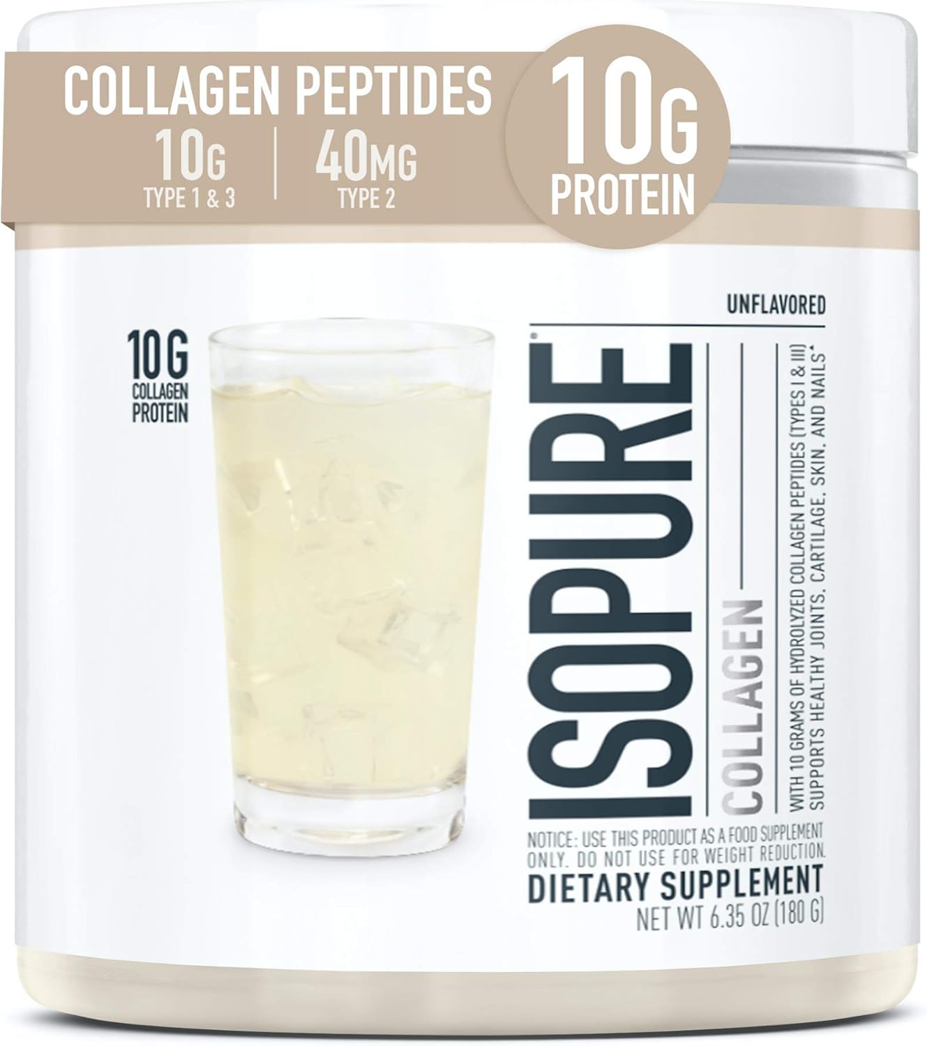 Isopure Multi Collagen Peptides Protein Powder, Vitamin C for Immune Support, Type 1, 2 & 3, Keto Friendly, for Recovery Support, Joints, Cartilage, Skin & Nails - Gluten Free, Unflavored, 15 Servings