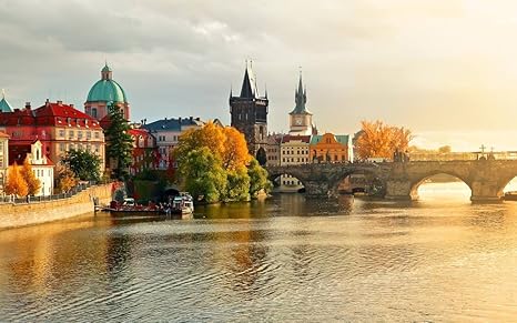 Amazon Co Jp プラハ カレル橋 ヴルタヴァ川 水 ボート 家 秋 キャンバスの 写真 ポスター 印刷 旅行 風景 景色 60cmx40cm ホーム キッチン