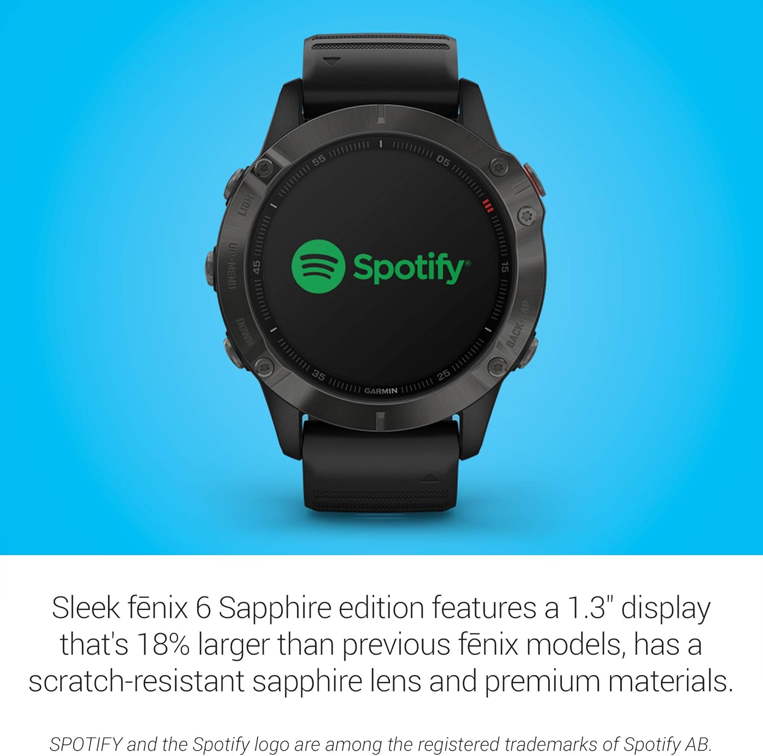 Garmin Fenix 6 Sapphire, Premium Multisport GPS Watch, features Mapping, Music, Grade-Adjusted Pace Guidance and Pulse Ox Sensors, Dark Gray with Black Band