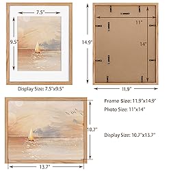 11x14 Picture Frames Set of 3, Light Wood 11 x 14