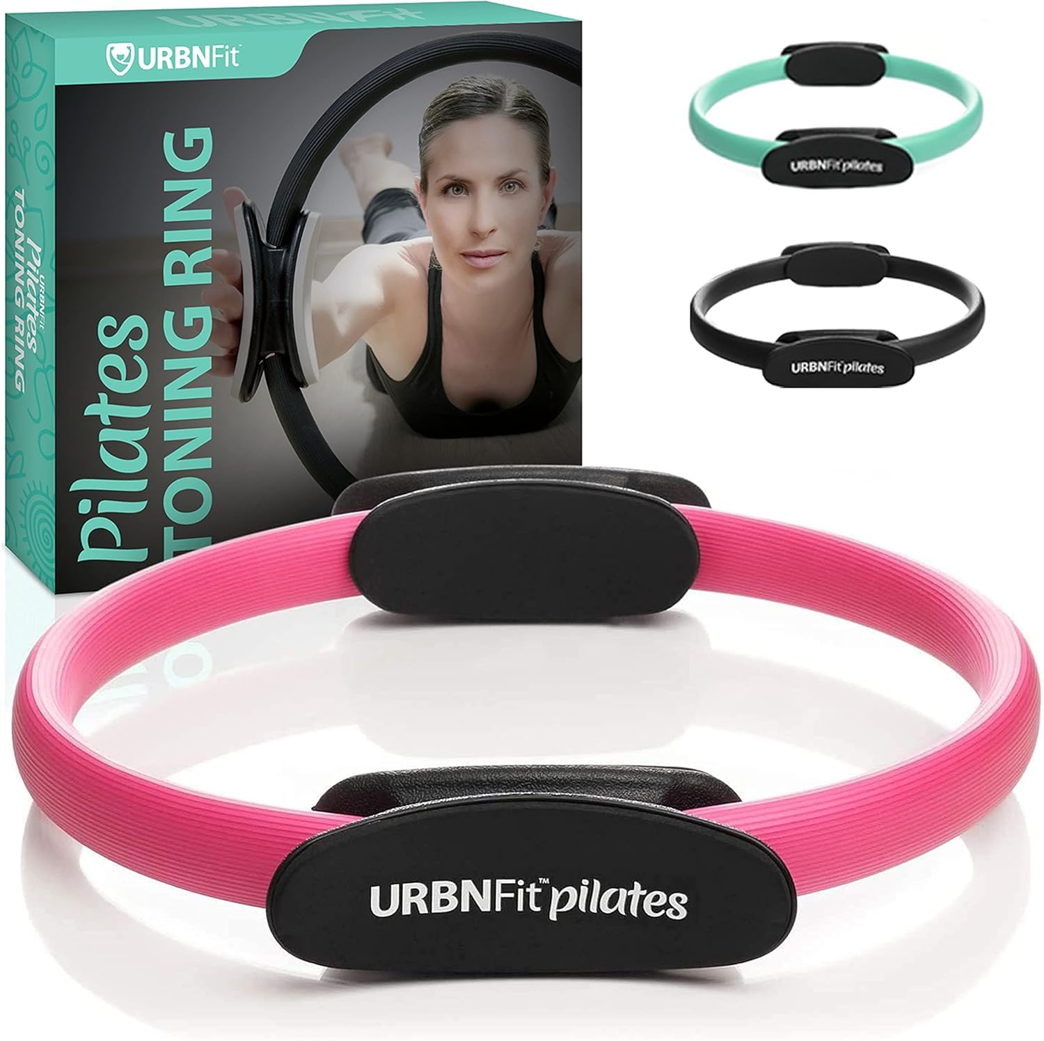 URBNFit Pilates Ring - Fitness Circle, Pelvic Floor Exerciser and Thigh Toner w/Non-Slip, Dual Grip, Foam Pads and Bonus Workout Guide - Pink
