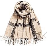 AUSEKALY Winter Women Scarf Soft Cashmere Feel Plaid Shawl Tassels Large Oversized Wrap